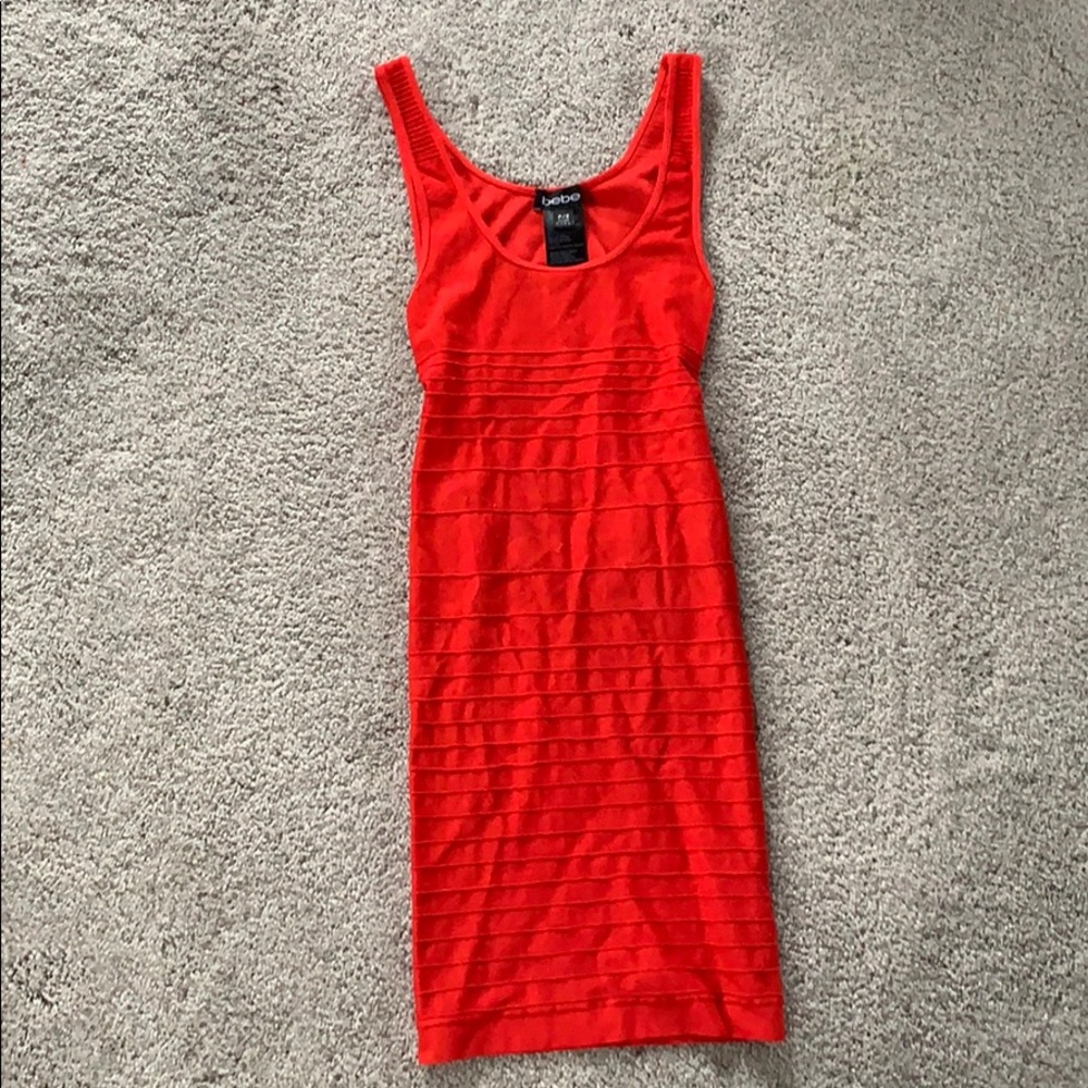 Bebe ribbed  mini body-con dress w/ back cut out